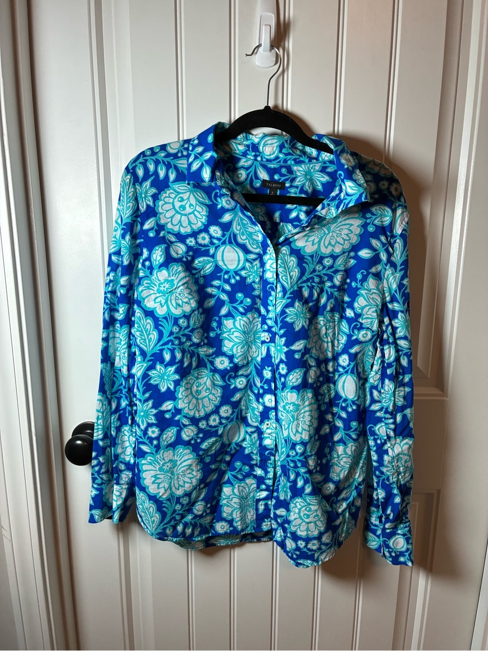Talbots Bright Blue & Aqua Floral Button-Down Shirt Large